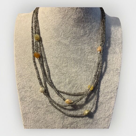 Coldwater Creek 4 Strand Seed Bead & Natural Stone Necklace Citrine Quartz Agate - Picture 1 of 10
